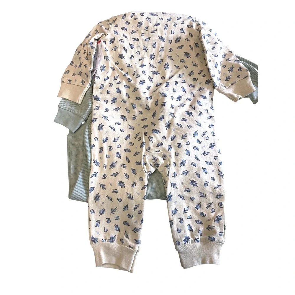 Carter's Baby Girl 9M Jumpsuit 2 Pack Floral Sage‎ Green Waffle Knit Ruffle NWT